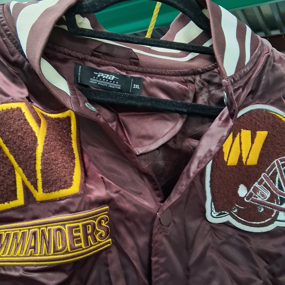 Commanders Maroon Varsity Bomber Jacket with Yellow Embroidery
